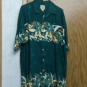 Original Island Sport Shirt Medium Green Hawaiian